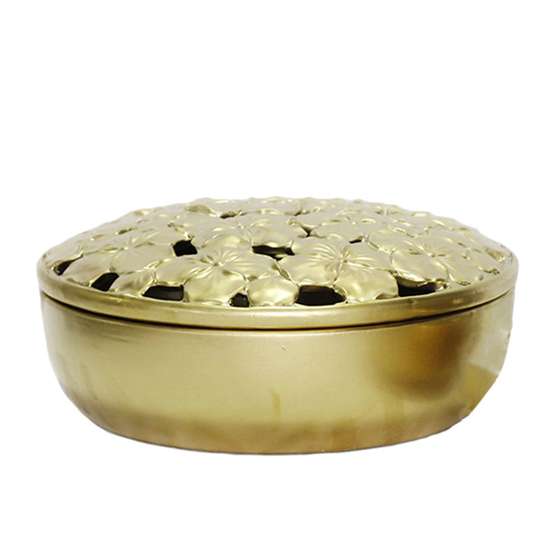 Matte Gold Floral Lid Jar 10.7, 5"