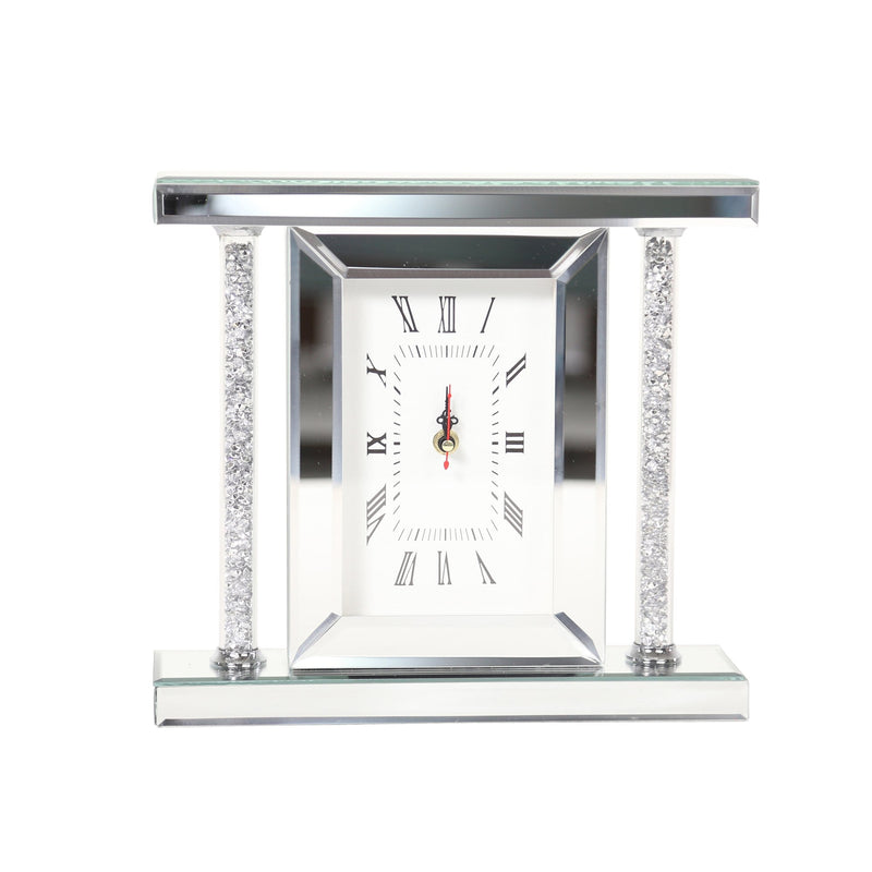 Mirrored & Glitter Table Clock, 7.75"