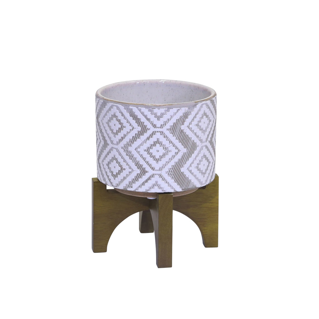 White/Gray Planter On Stand 6.75"