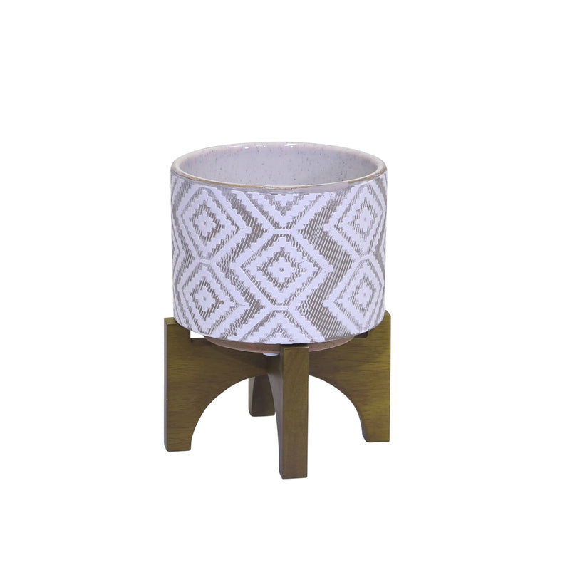 White/Gray Planter On Stand 6.75"