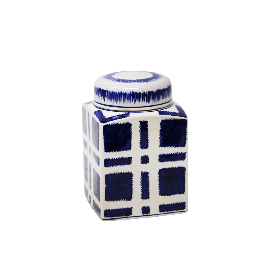 Blue/White Plaid Jar 8"