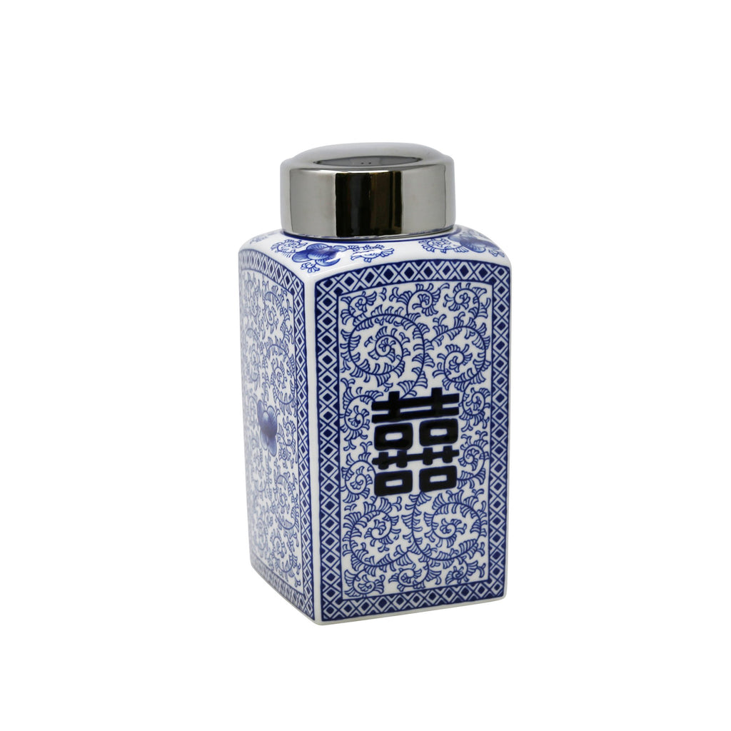 Square White/Blue/Silver Jar 1, 2"