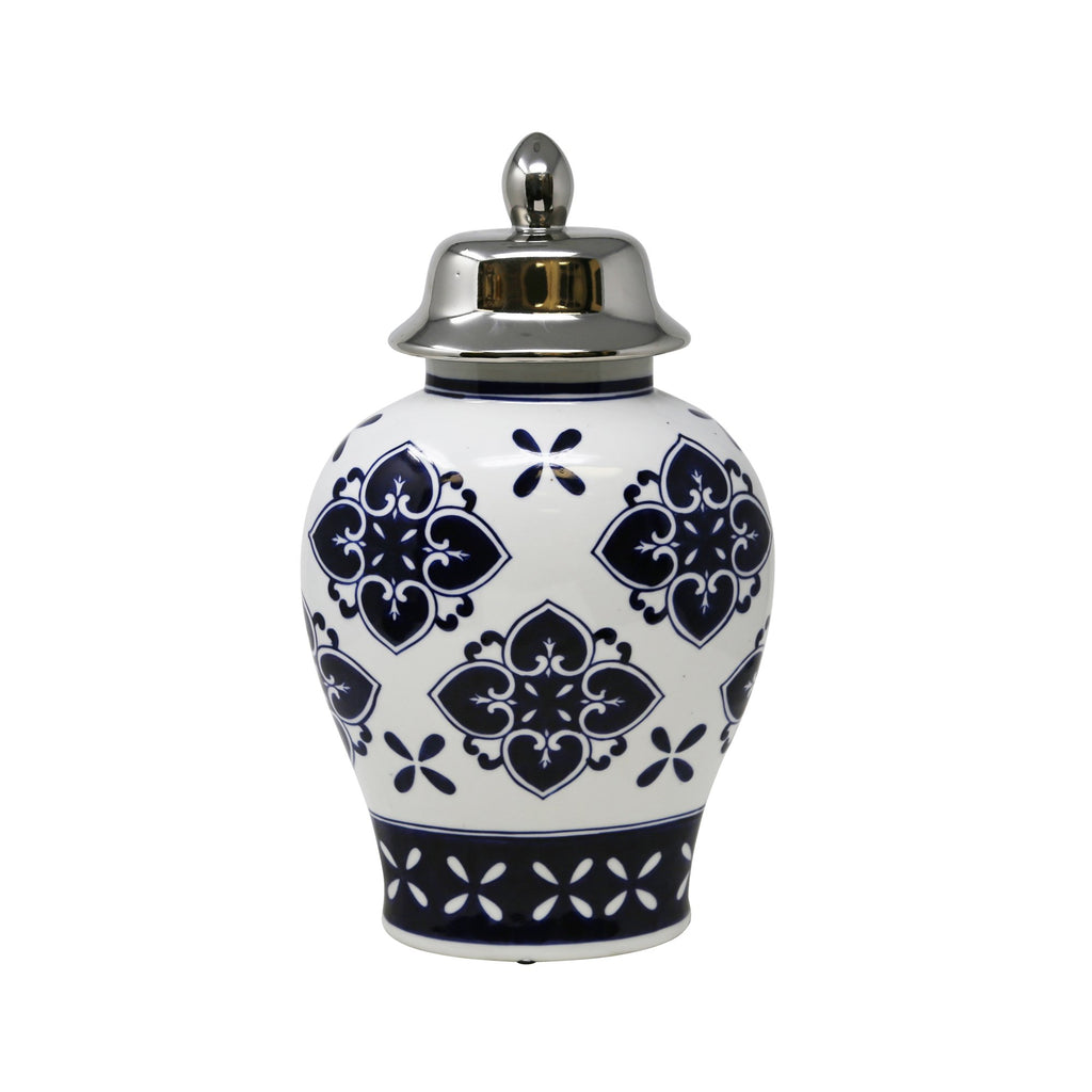 White/Blue/Silver Temple Jar 16"