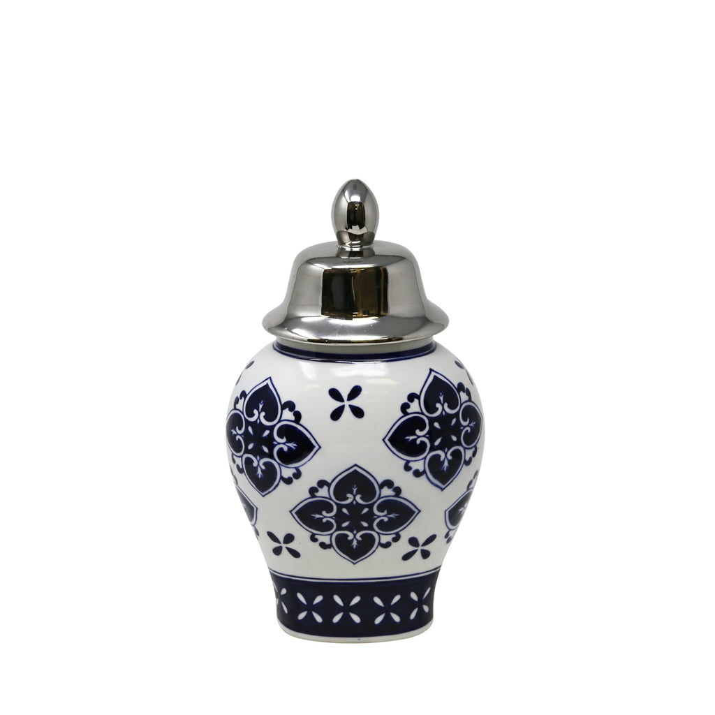 White/Blue/Silver Temple Jar 14"
