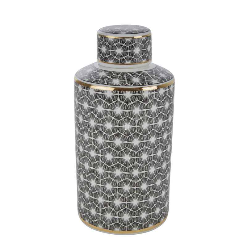 White/Black Jar W/ Gold Edge, 12"