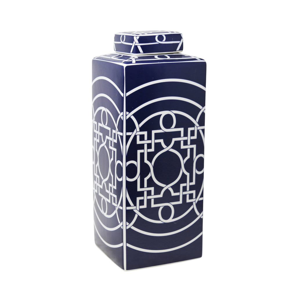 Square Matte Blue/White Jar 16"