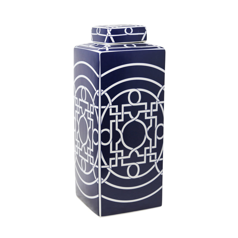 Square Matte Blue/White Jar 16"