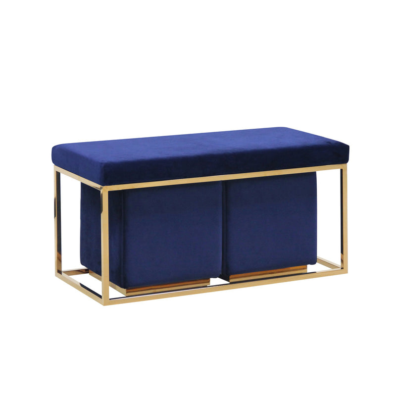 S/3 Blue/Gold Velveteen Bench/Stools Kd