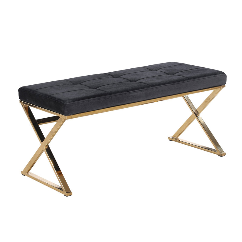 Black/Gold Velveteen Bench, X Legs, Kd