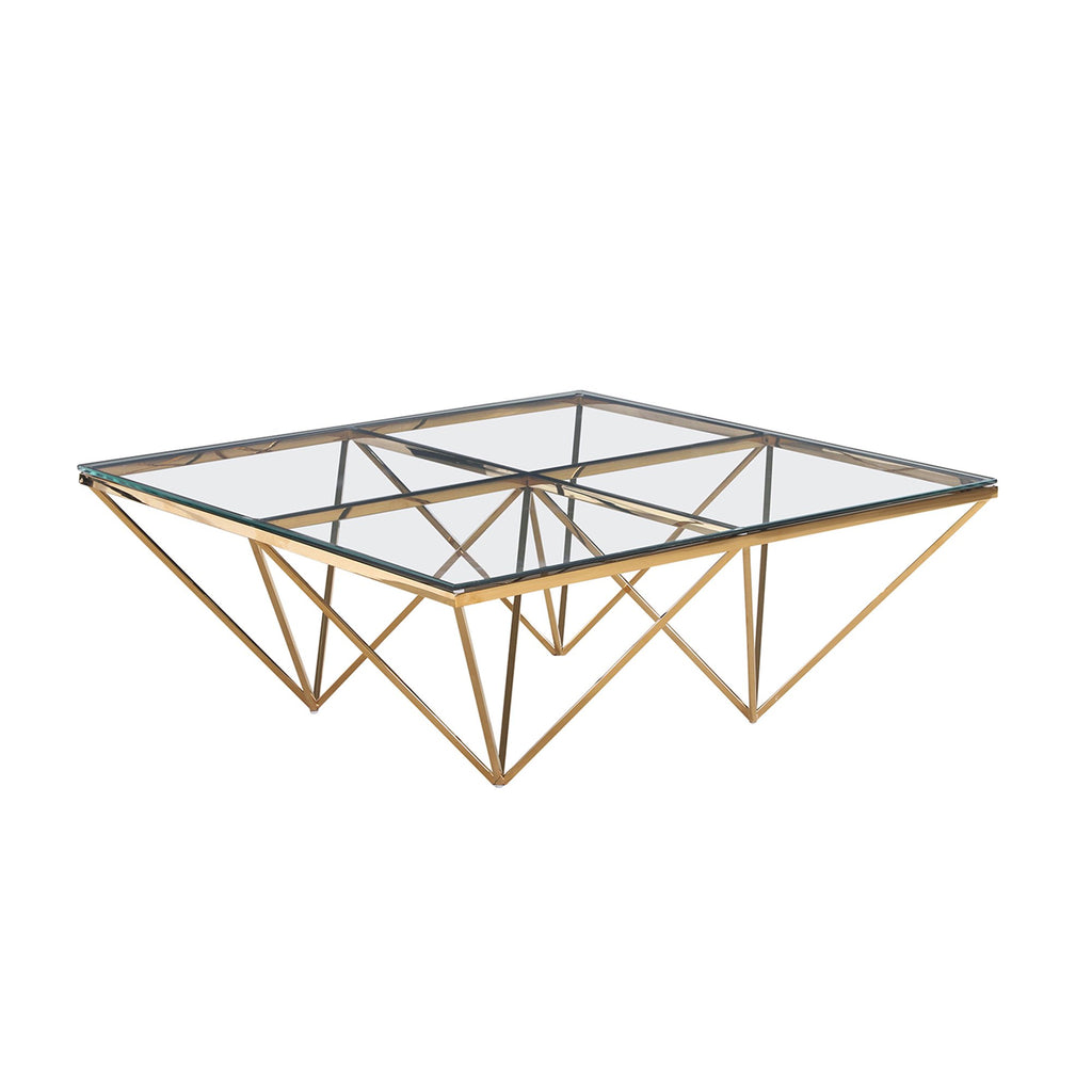 Gold Diamond Leg Cocktail Table, Glass