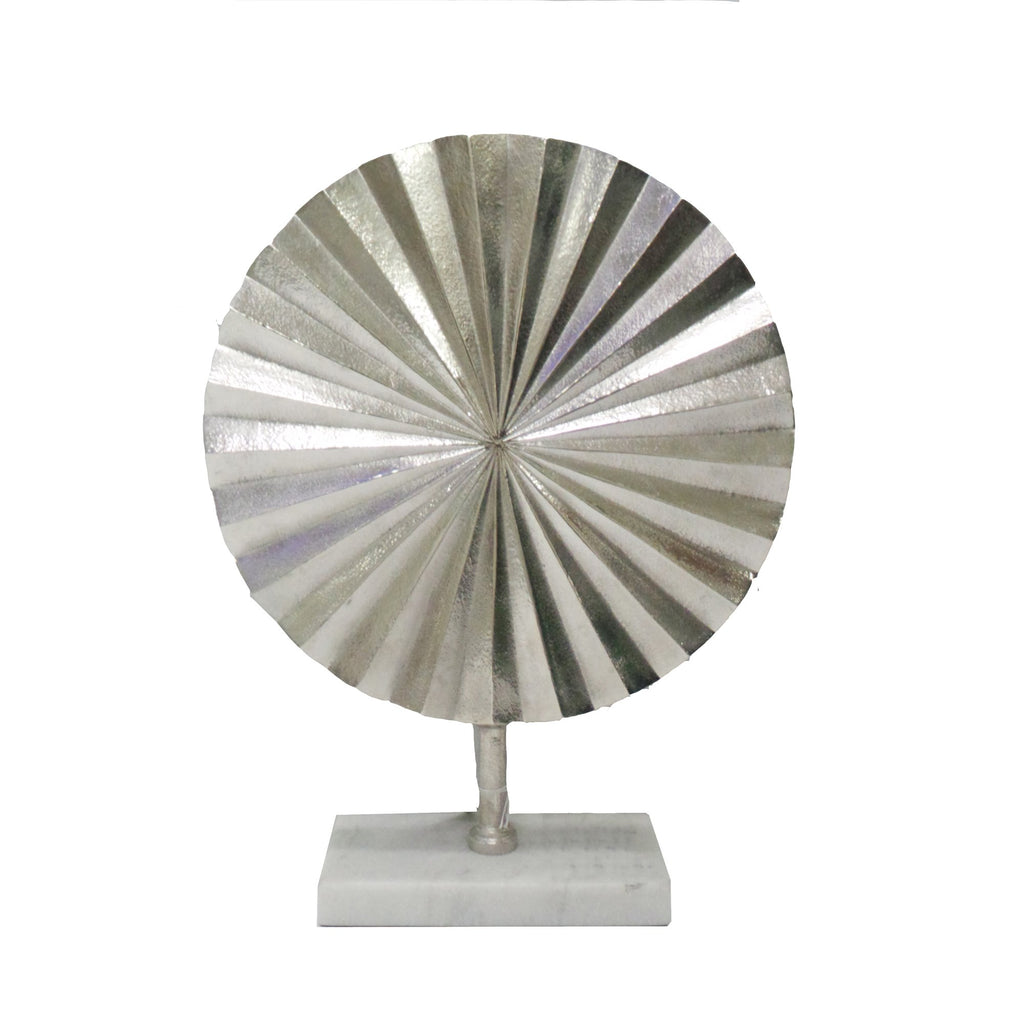 Silver Fan Disk On Marble Base, 21"