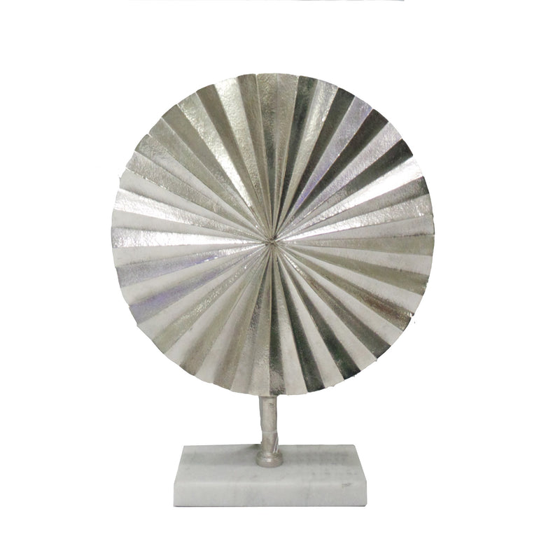 Silver Fan Disk On Marble Base, 21"