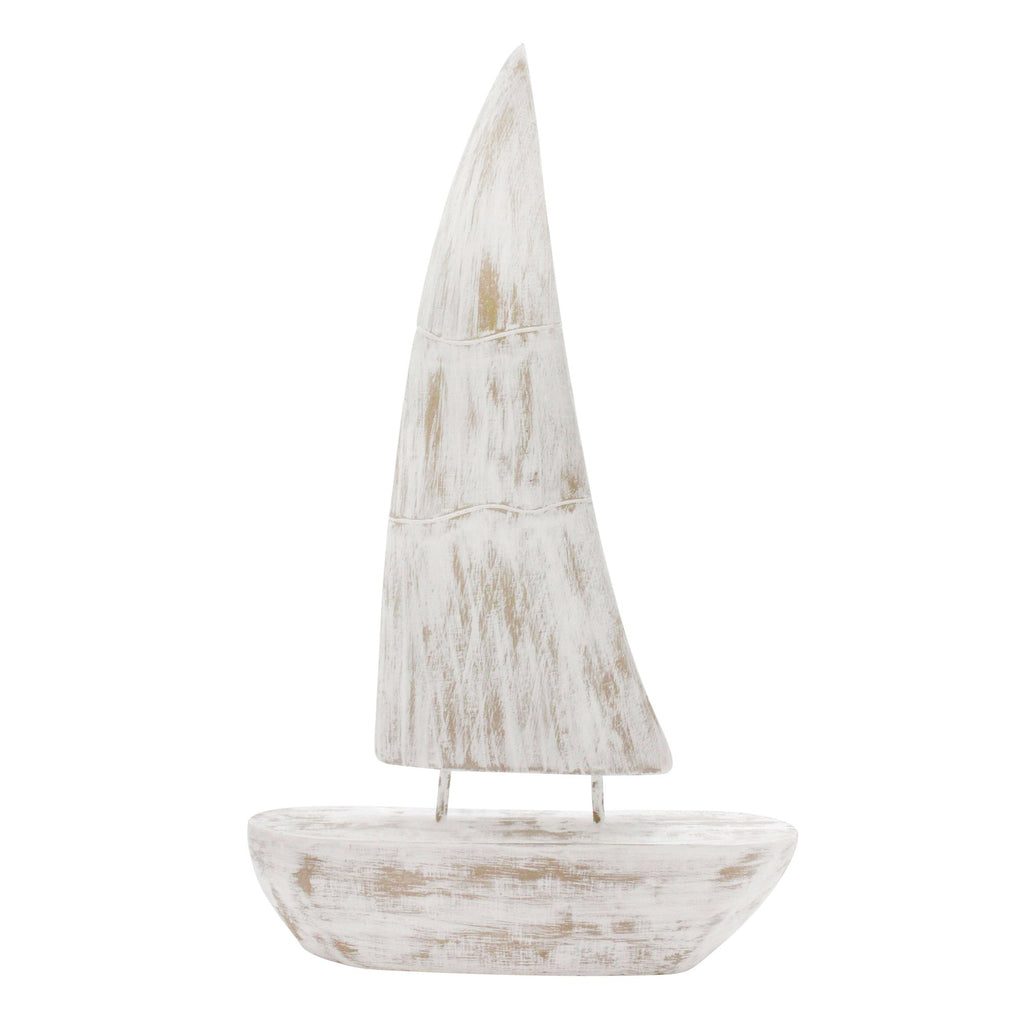 Mango Wood Sailboat 19", Whitewash
