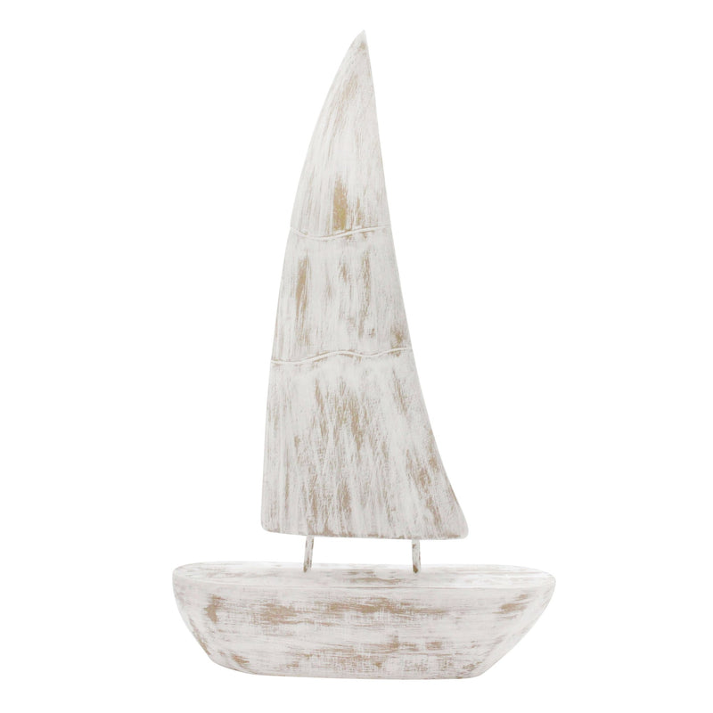 Mango Wood Sailboat 19", Whitewash