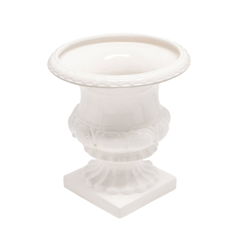 White Footed Ceramic Urn 15.75"