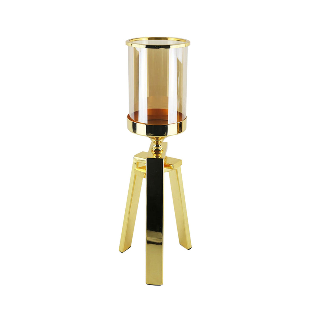 Gold & Glass Tripod Candle Holder 15"