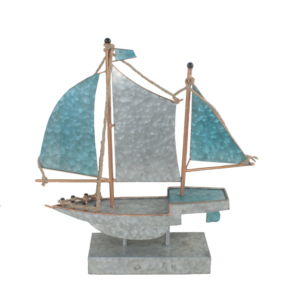 Silver/Teal Metal Sailboat