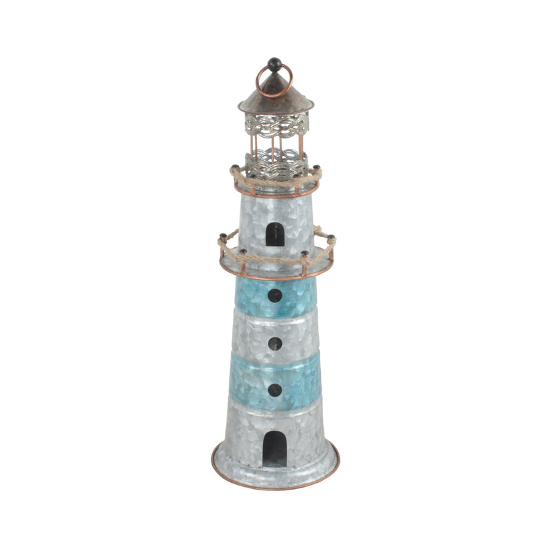 Silver/Teal Metal Lighthouse