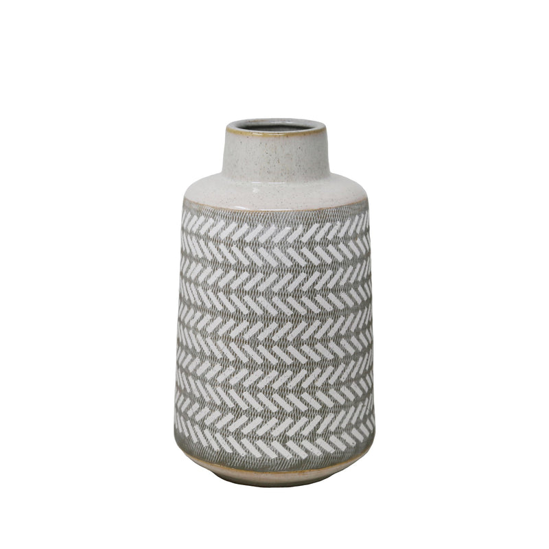 Gray/White Etched Vase 11.75"