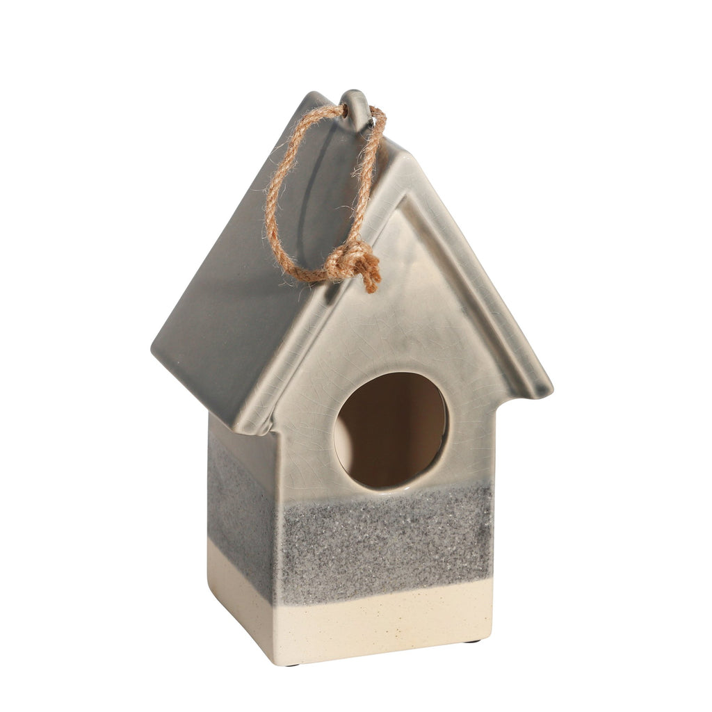 Ceramic 9.5" Deco Bird House,Gray