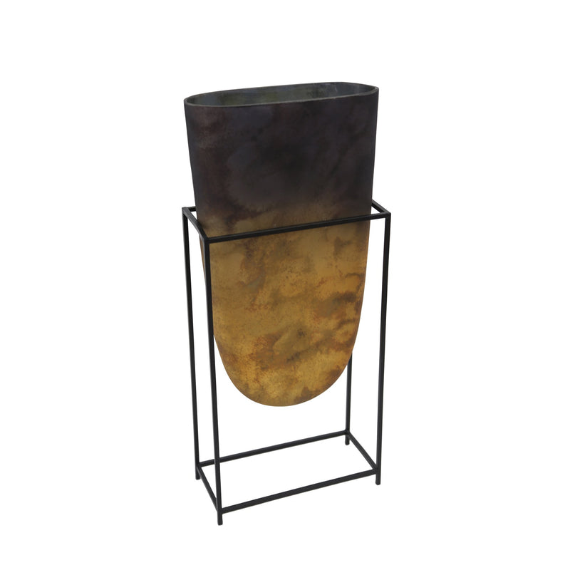 Glass Vase W/ Iron Stand 23", Multi