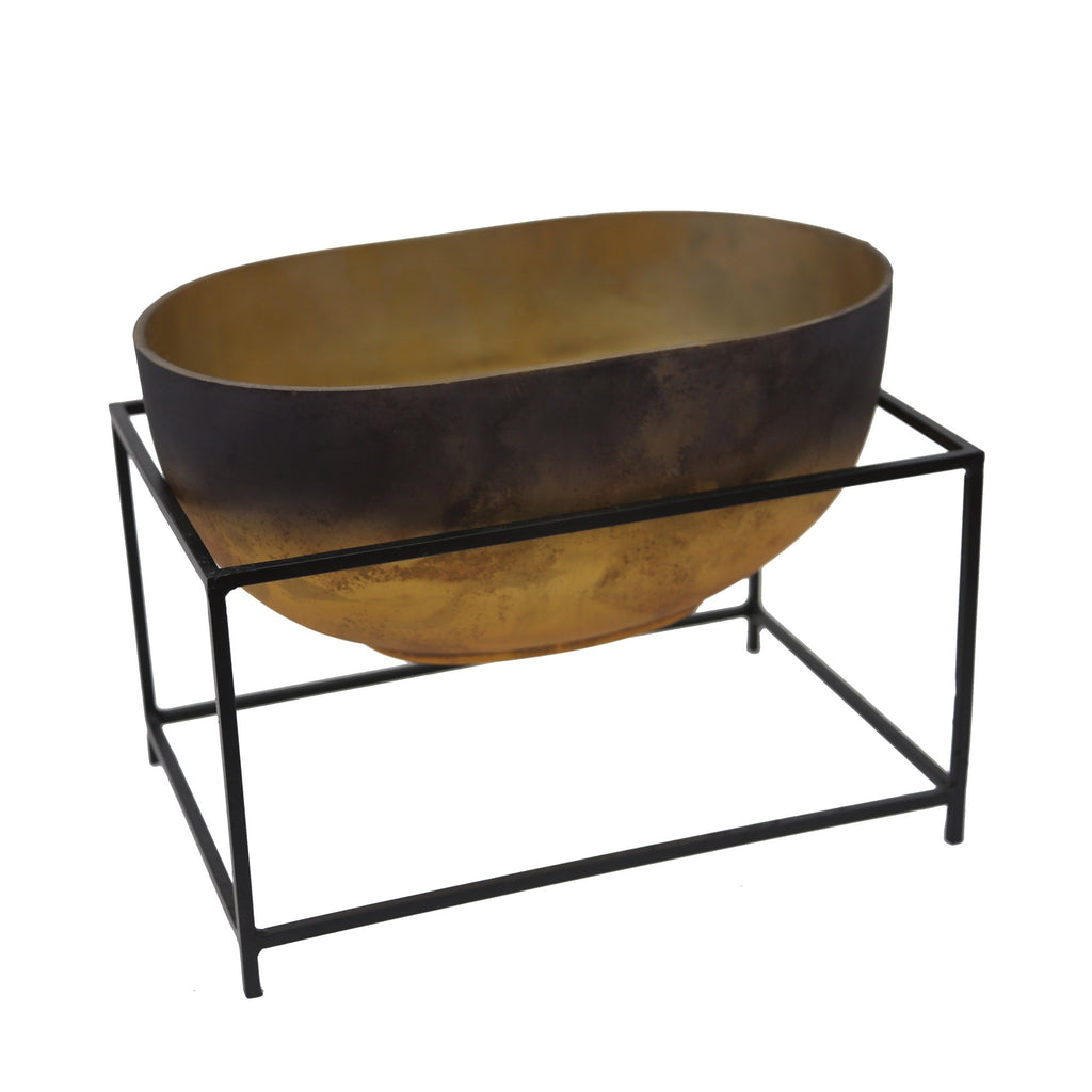 Glass Bowl W/ Iron Stand 9.75", Multi
