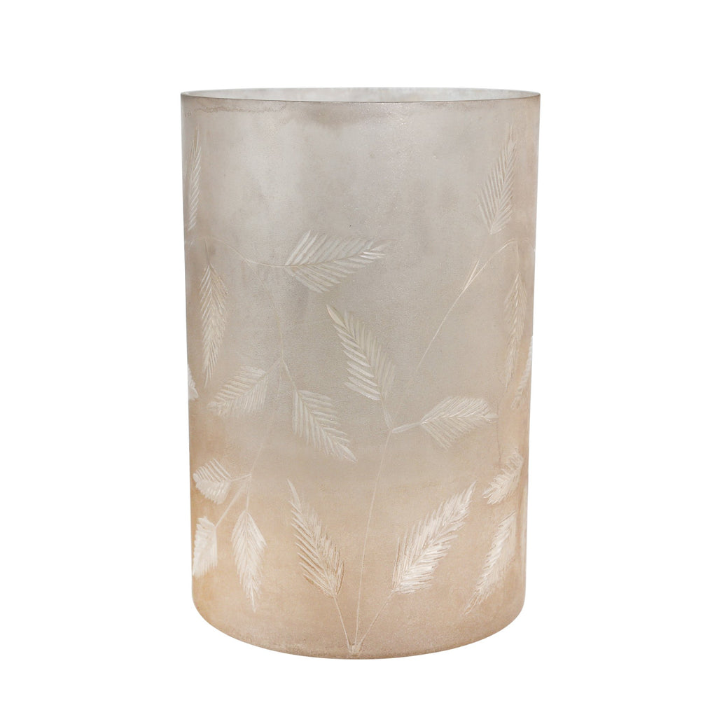 12" Etched Leaf Glass Vase, Mottled Silver