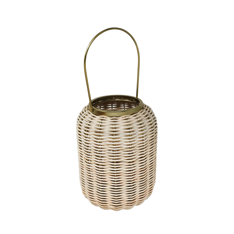 9.75" Metal W/Rattan Lantern ,Beige