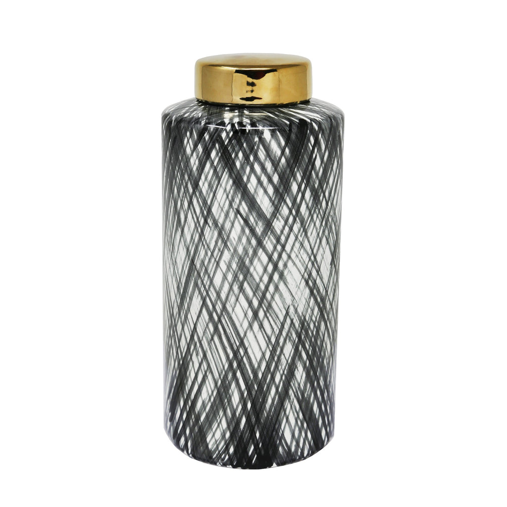 Ceramic 12.5" Ginger Jar, Black/White