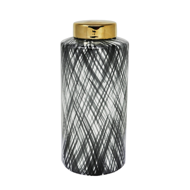 Ceramic 12.5" Ginger Jar, Black/White