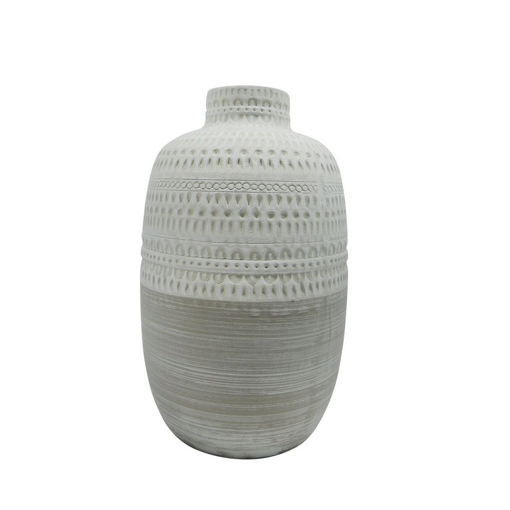 Ceramic 9.75" Tribal Vase, Beige