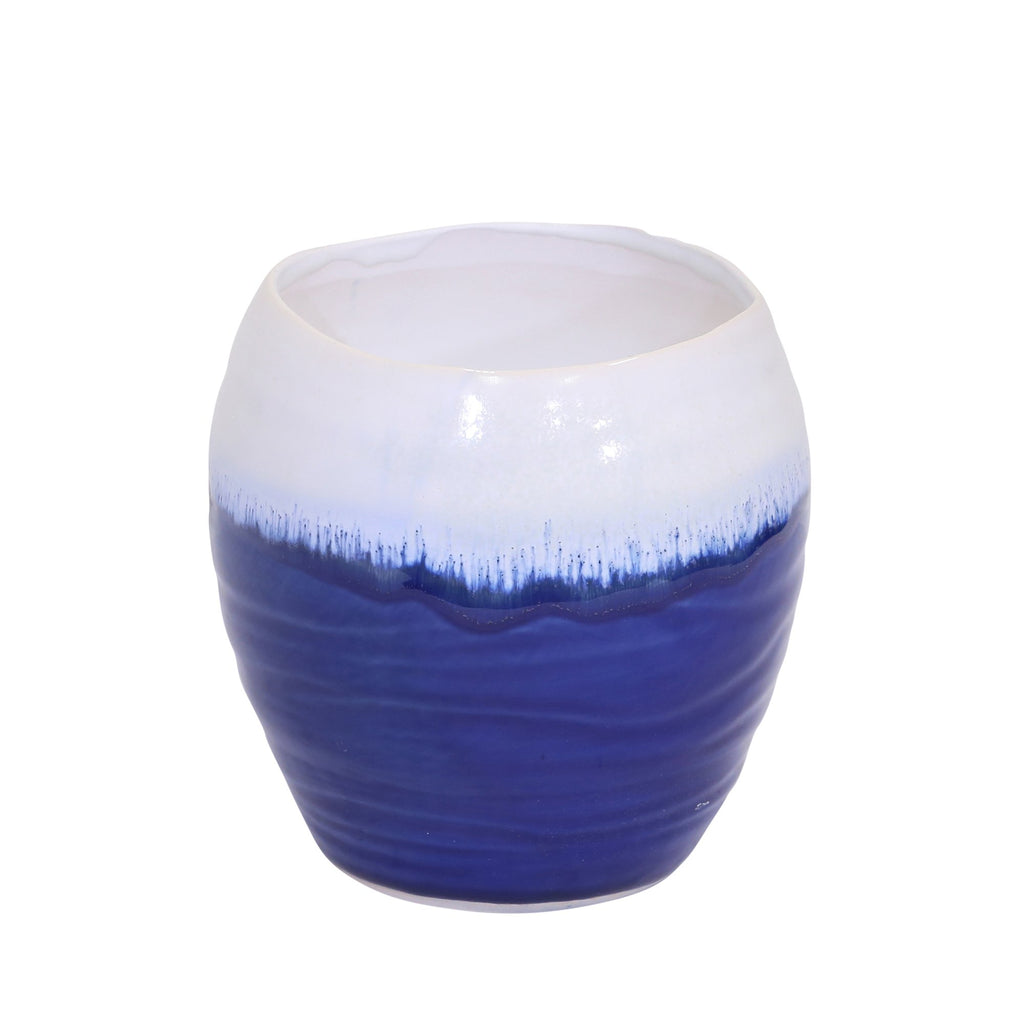 Ceramic Planter 6.5", White /Blue