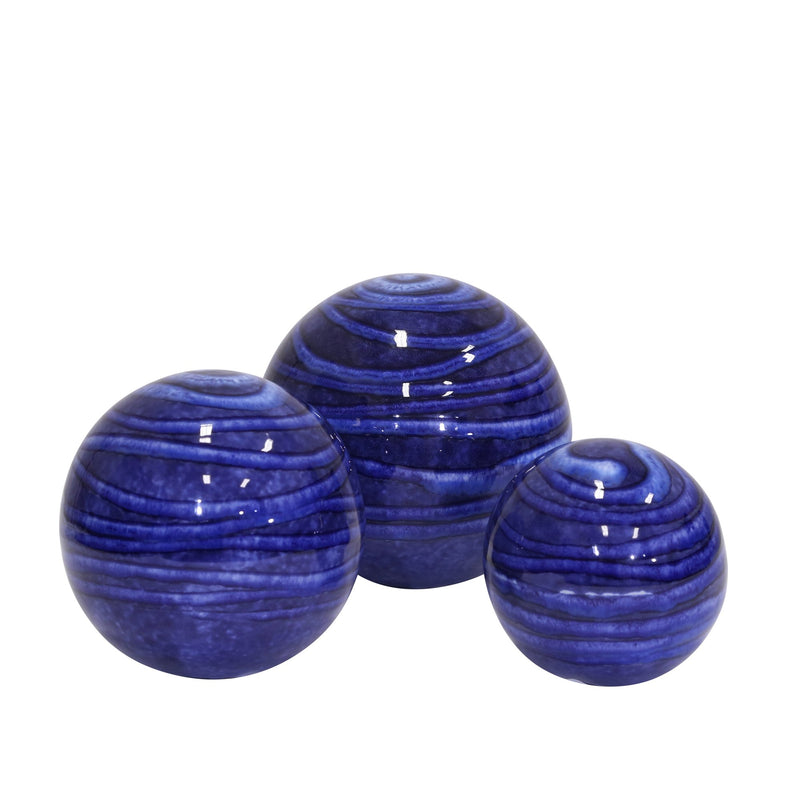 S/3 Ceramic Spheres 5"/4"/3"5", Blue
