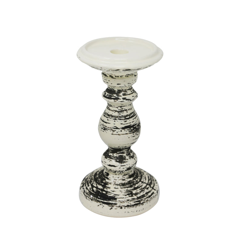 Ceramic Candle Holder 8", Black/White