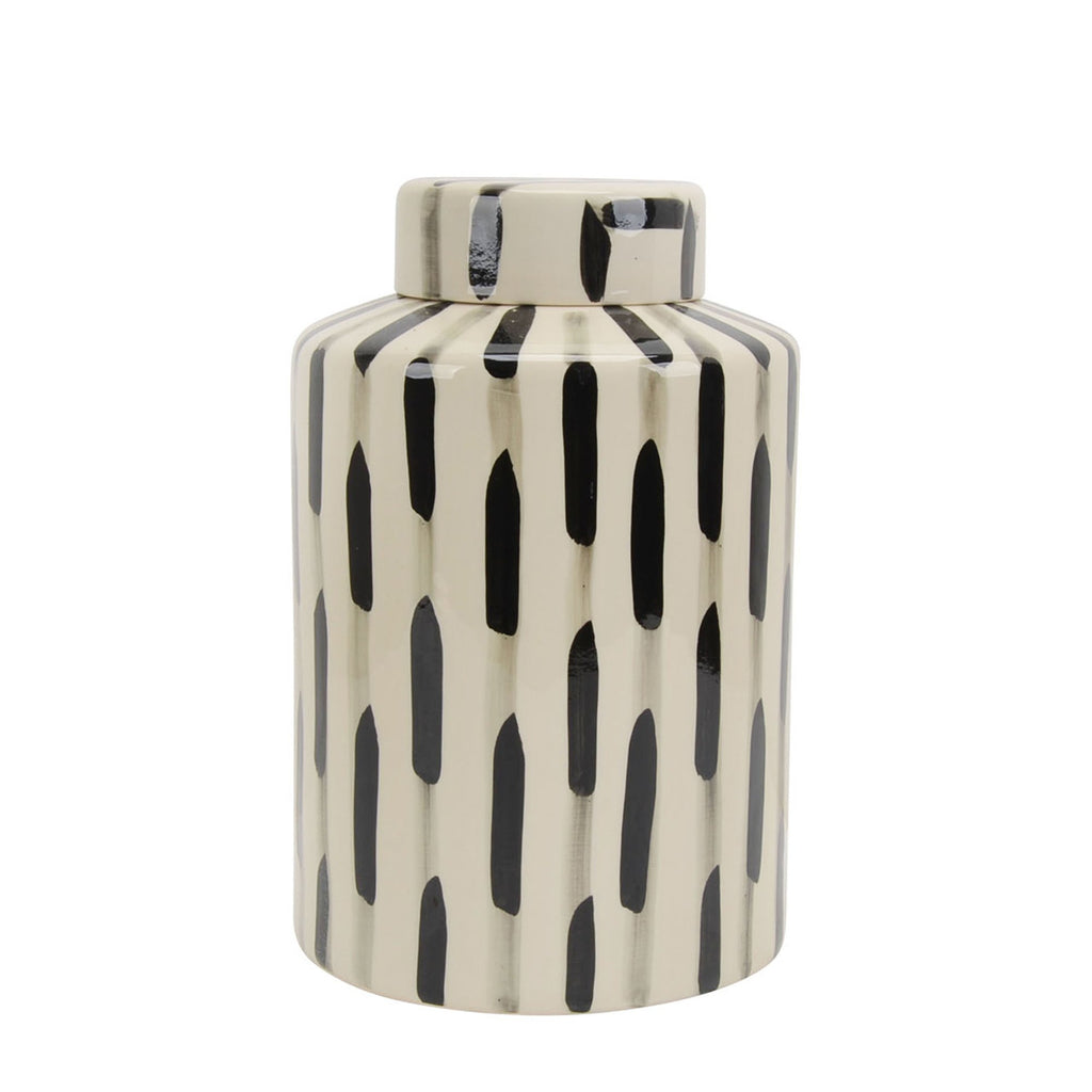 Ceramic Jar W/ Lid 13.5", Black/White