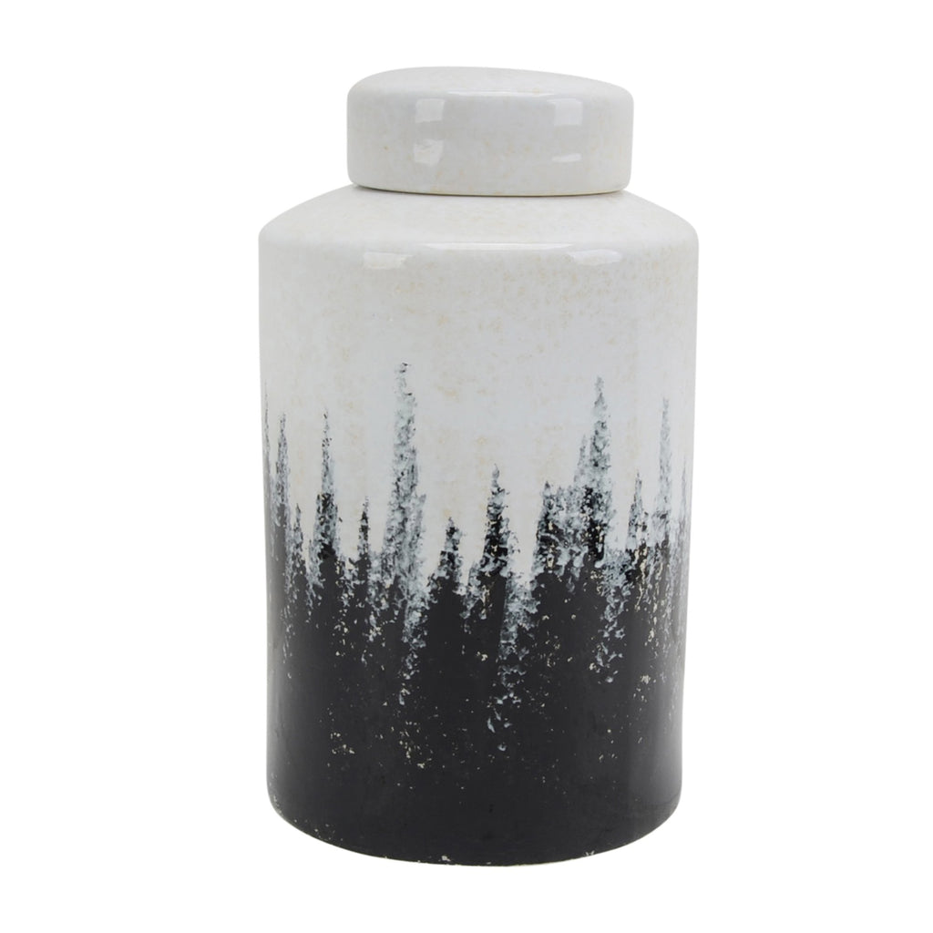 Ceramic Covered Jar 15.5", Gray/White
