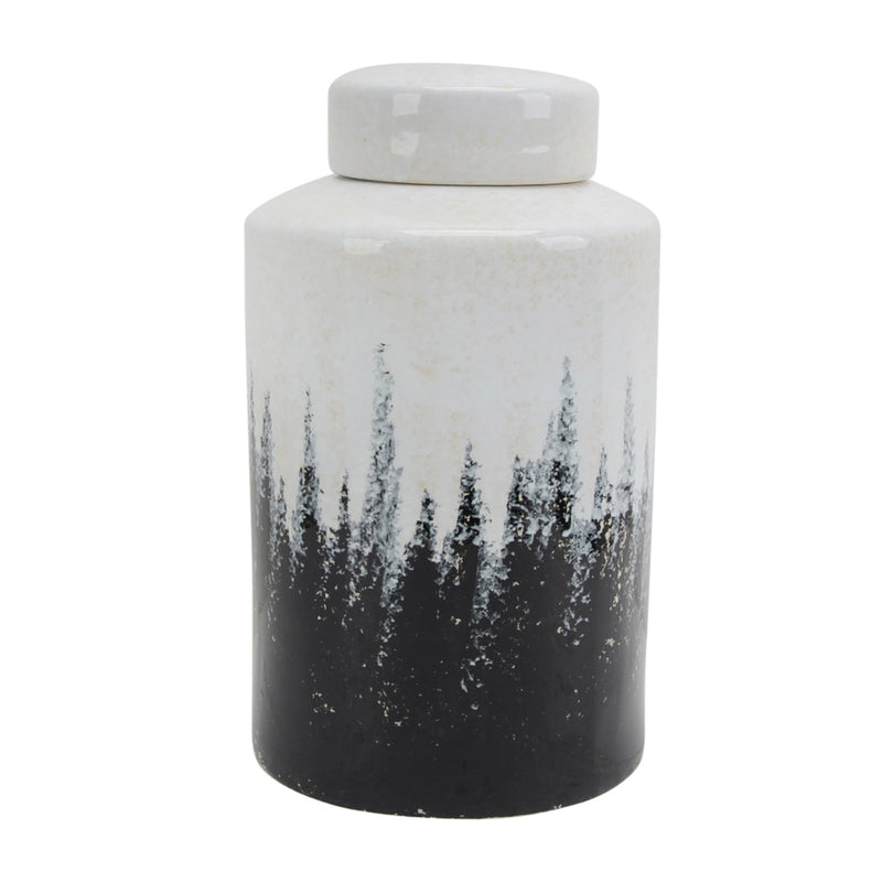 Ceramic Covered Jar 15.5", Gray/White