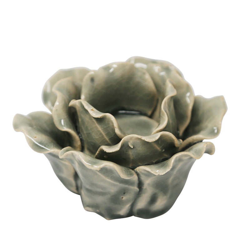 Ceramic 4.5" Rose Tealight Holder, Lt Blue
