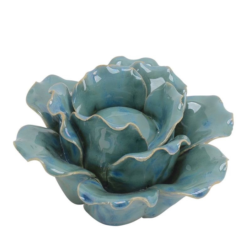 Ceramic 6" Rose Tealight Holder, Emerald