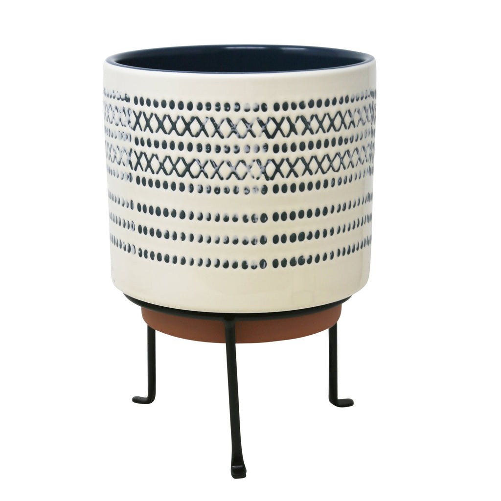 Ceramic 9.5" Planter On Standblue Stripe