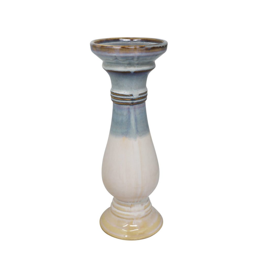 Ceramic 12" Candle Holder, Gray/White