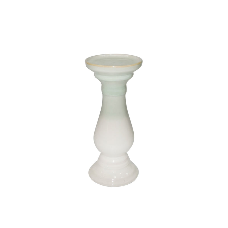 Ceramic 9.75" Candle Holder, Green/White