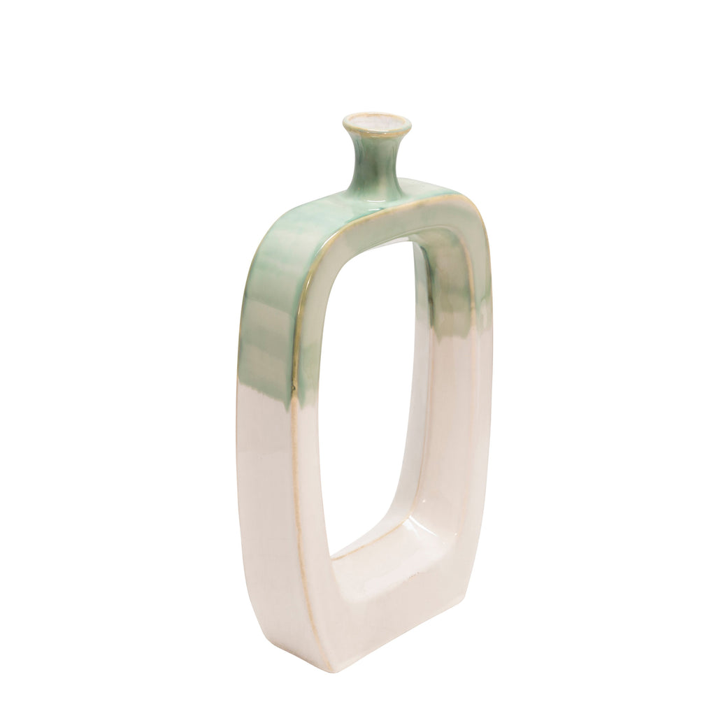 Ceramic 14.25" Vase W/Cutout,White / Green