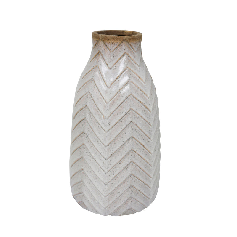 Ceramic 12" Tribal Look Vase, Ivory