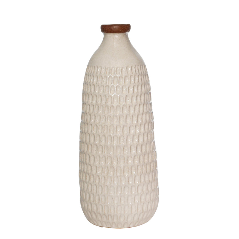 Ceramic 16.25" Hammered Vase, Ivory