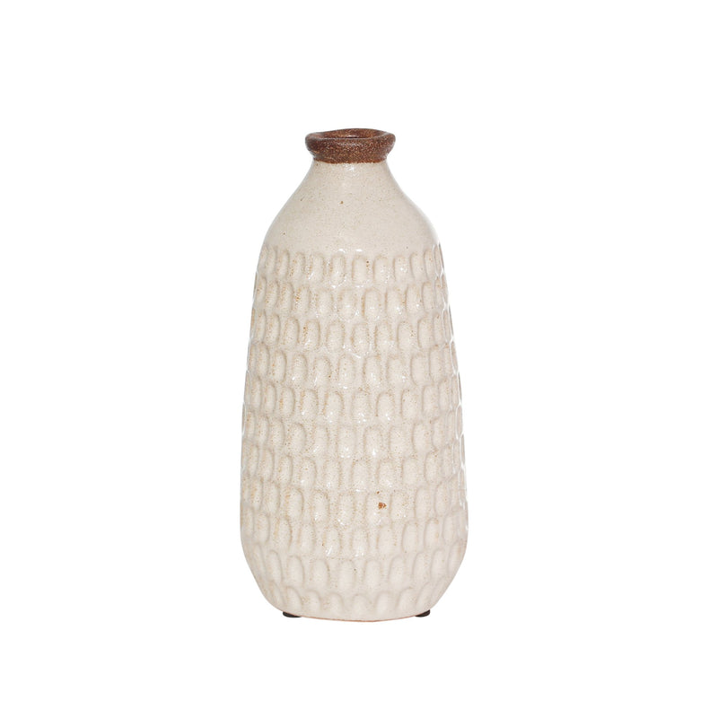 Ceramic 9.25" Hammered Vase, I Ivory