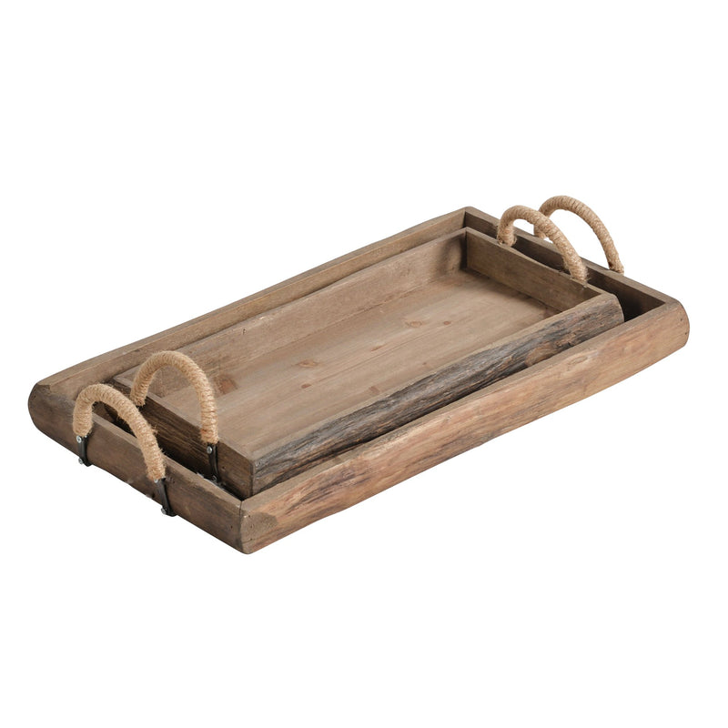 S/2 Wood Trays, Brown