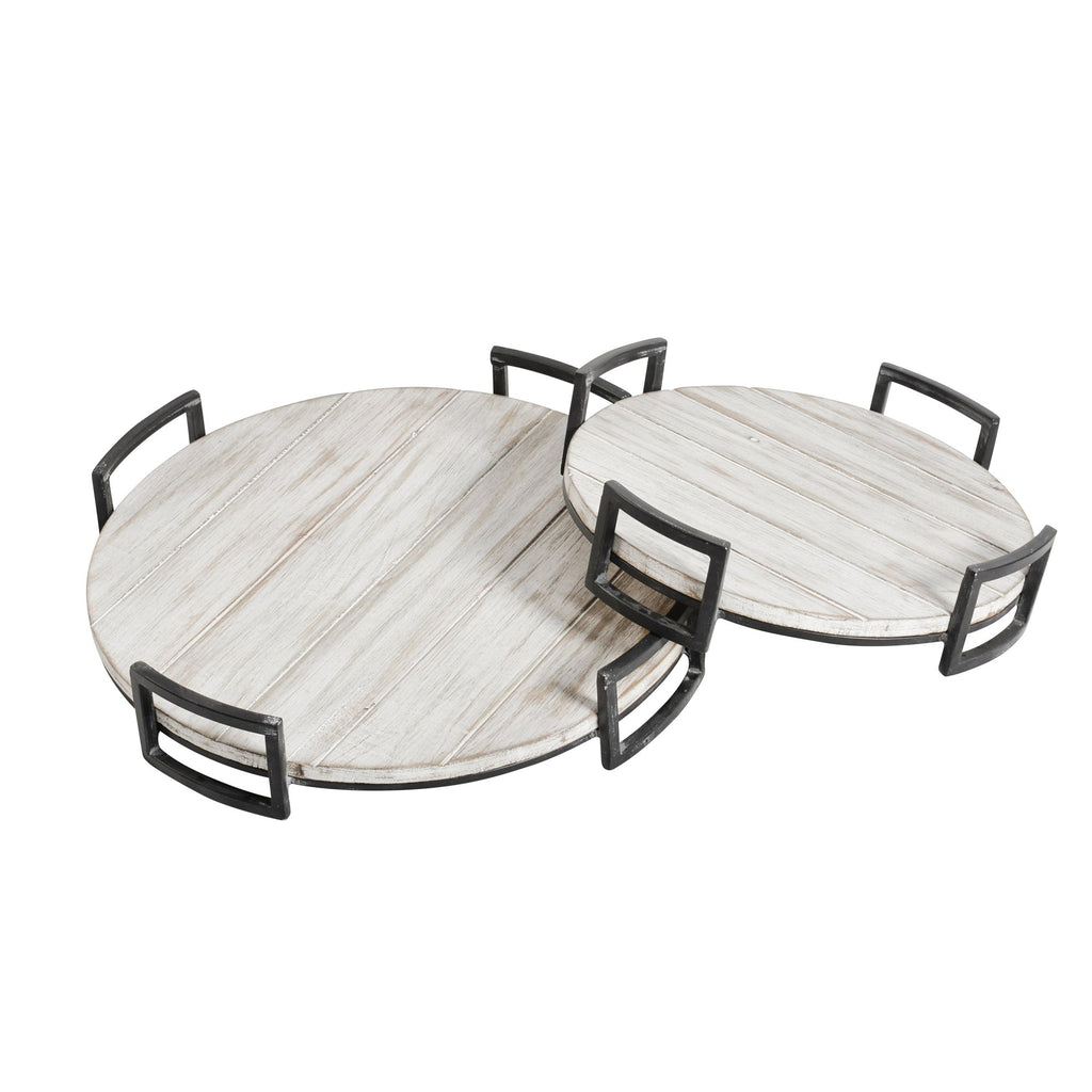 S/2 Round Wood Trays, Gray