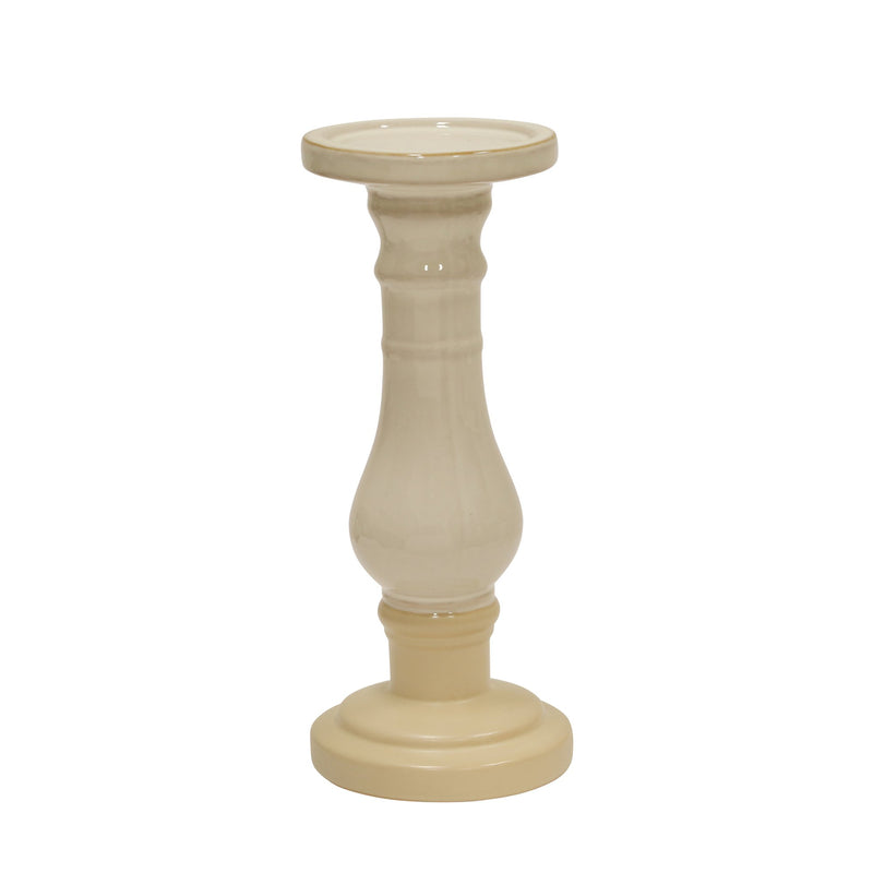 Ceramic 11" Candle Holder, Whie / Beige