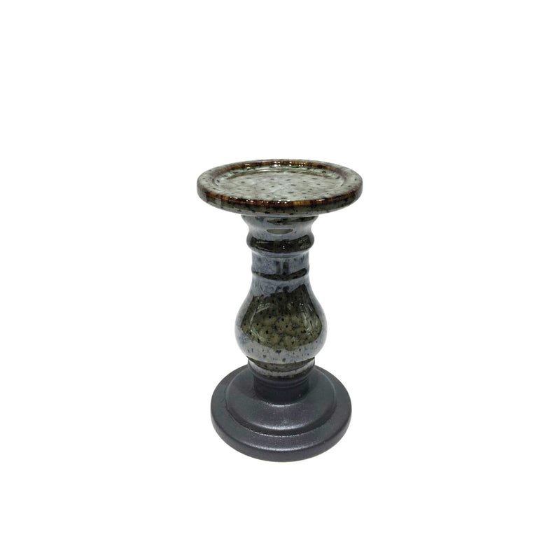Ceramic 8" Candle Holder, Gray/Black